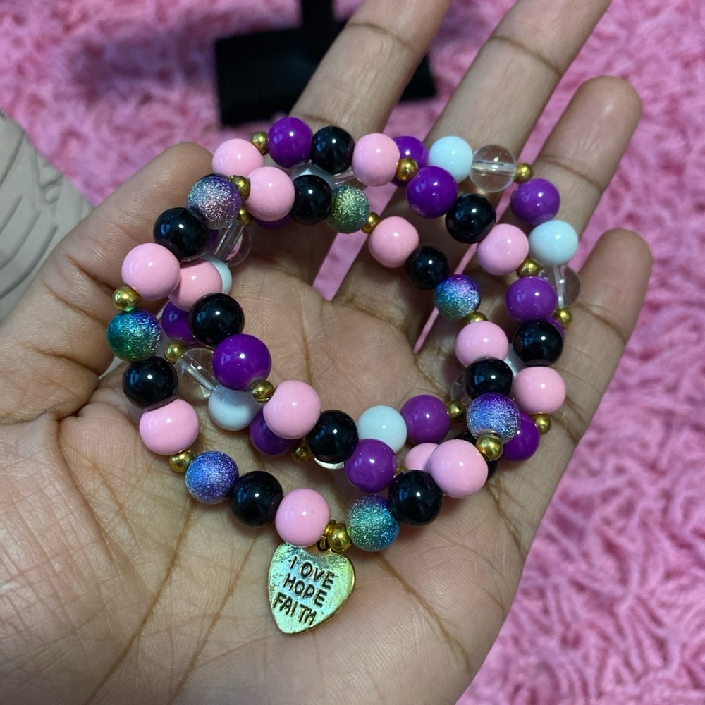 Pink and Purple Faith Hope Love Heart Charm Bracelets